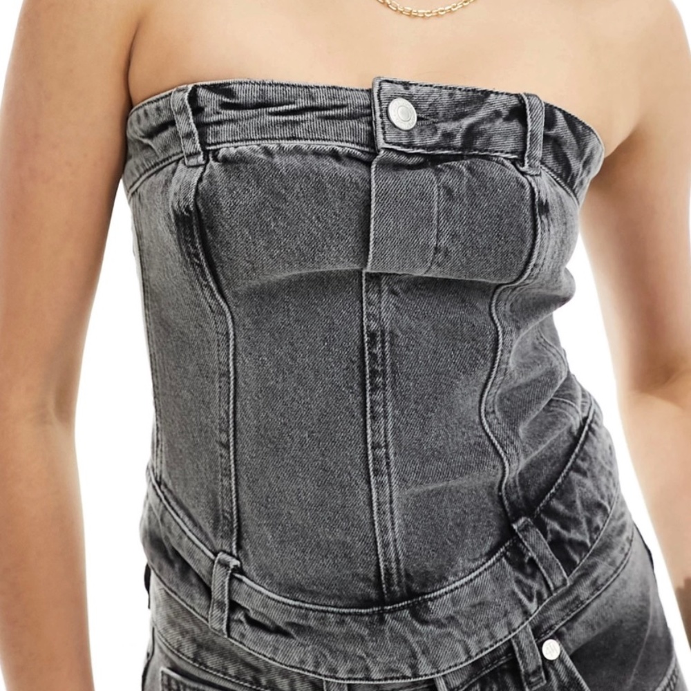 NEW 4th & Reckless denim corset in washed gray